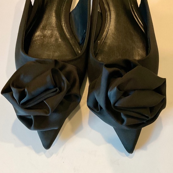 ZARA Slingback Flat Flower Pointed Toe Black Size EU 38 - Picture 3 of 9
